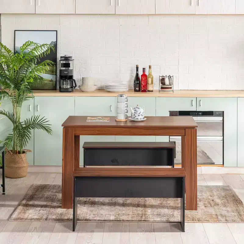 FurnitureR Ensemble Table à Manger 120 cm avec 2 Bancs, Table et Bancs Modernes en Bois MDF, Mobilier de Salle à Manger Peu Encombrant pour Cuisine et Salle à Manger