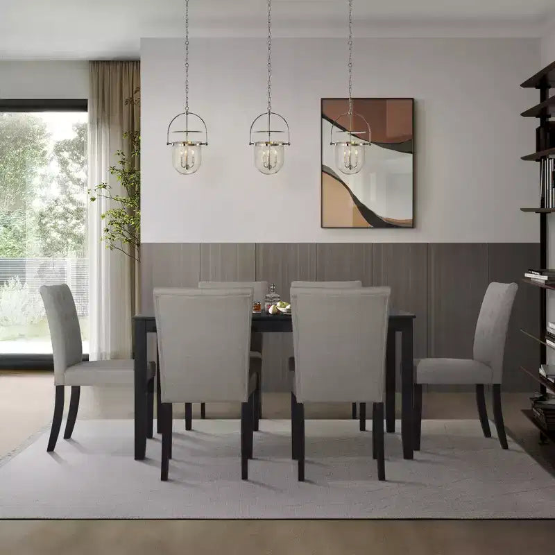 Ensemble de salle à manger 7 pièces ChaletPosh avec chaises de salle à manger avec housse en lin