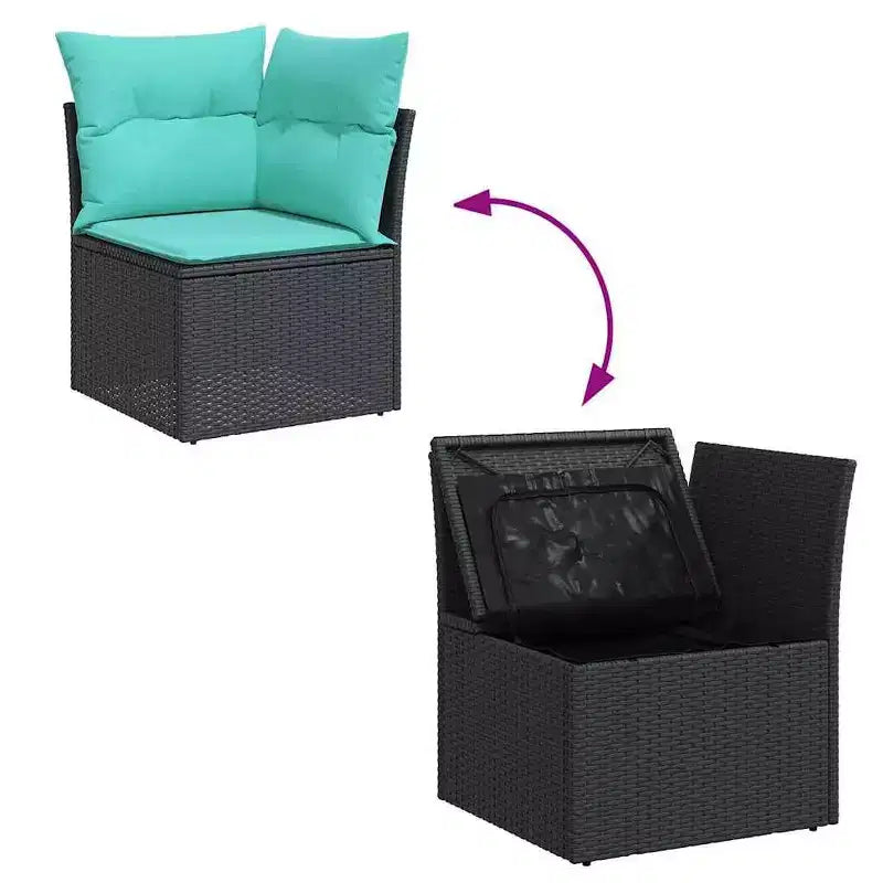 vidaXL Salon de jardin avec coussins 6 pcs Résine tressée Noir - Noir et Turquoise sans table