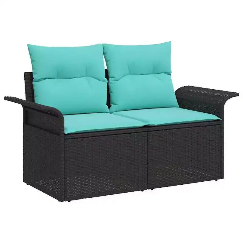 vidaXL Salon de jardin avec coussins 6 pcs Résine tressée Noir - Noir et Turquoise sans table