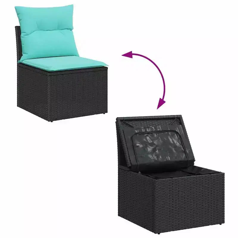 vidaXL Salon de jardin avec coussins 4 pcs Résine tressée noir - Noir bleu