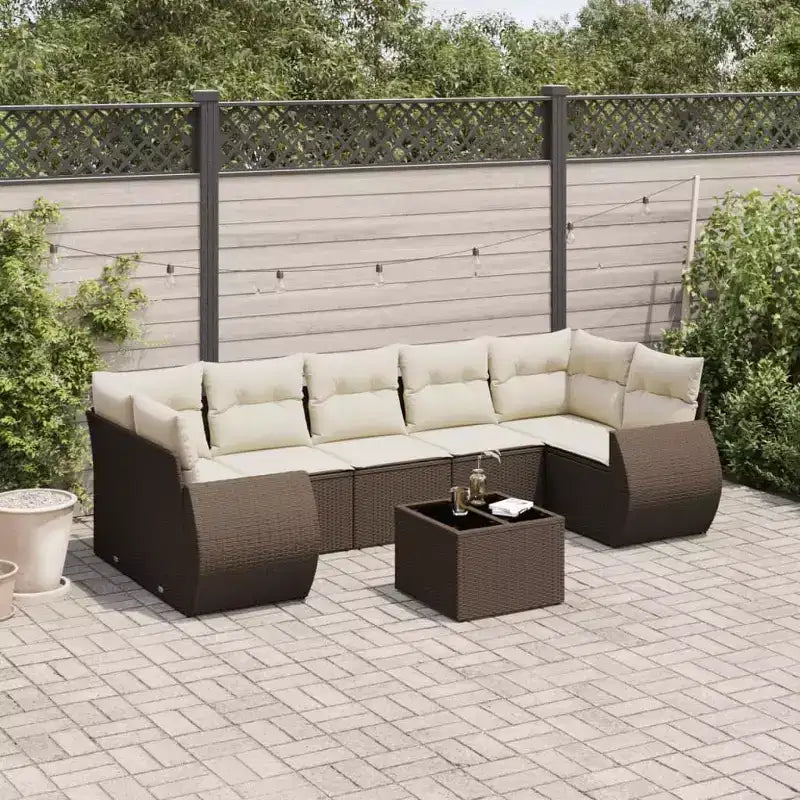 vidaXL Ensemble de canapés de jardin 8 pcs avec coussins résine tressée marron - Marron et crème