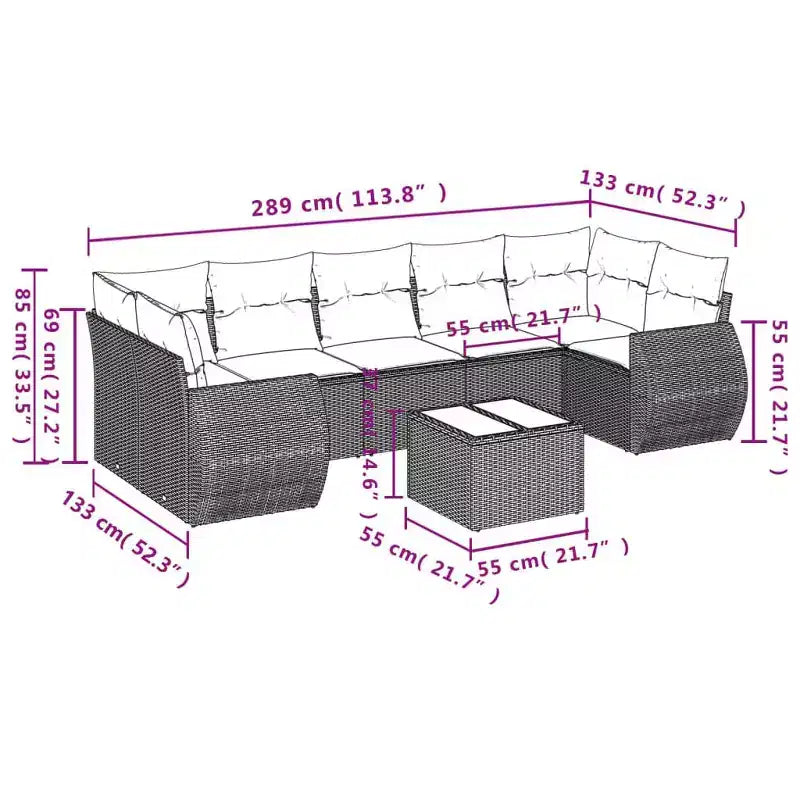 vidaXL Ensemble de canapés de jardin 8 pcs avec coussins résine tressée marron - Marron et crème