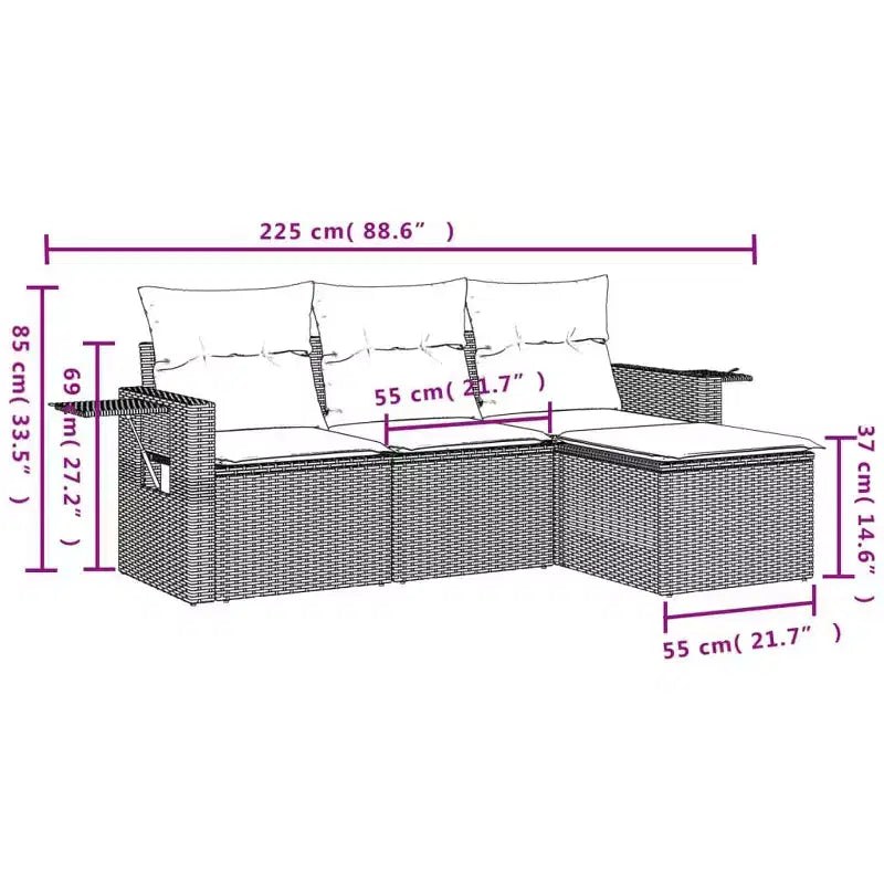 vidaXL Salon de jardin en rotin PE noir, acier poudré Standard