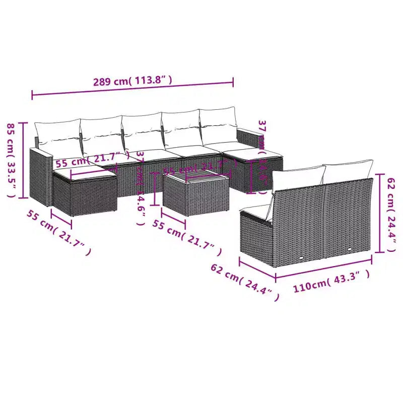 vidaXL Salon de jardin modulaire noir en rotin PE, acier enduit de poudre, grand modèle