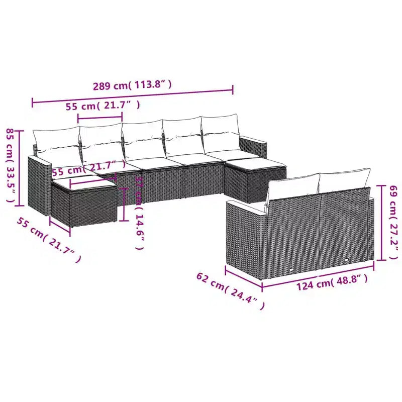 vidaXL Salon de jardin modulaire noir en rotin PE, acier enduit de poudre, grand modèle