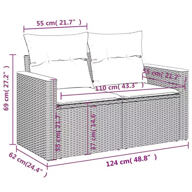 vidaXL Salon de jardin modulaire noir en rotin PE, acier enduit de poudre, grand modèle