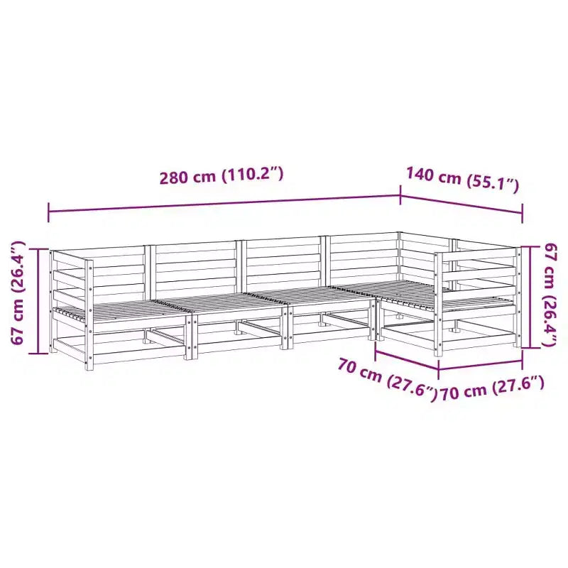 vidaXL Salon de jardin Bois naturel Bois de pin massif 5 pièces Modulable