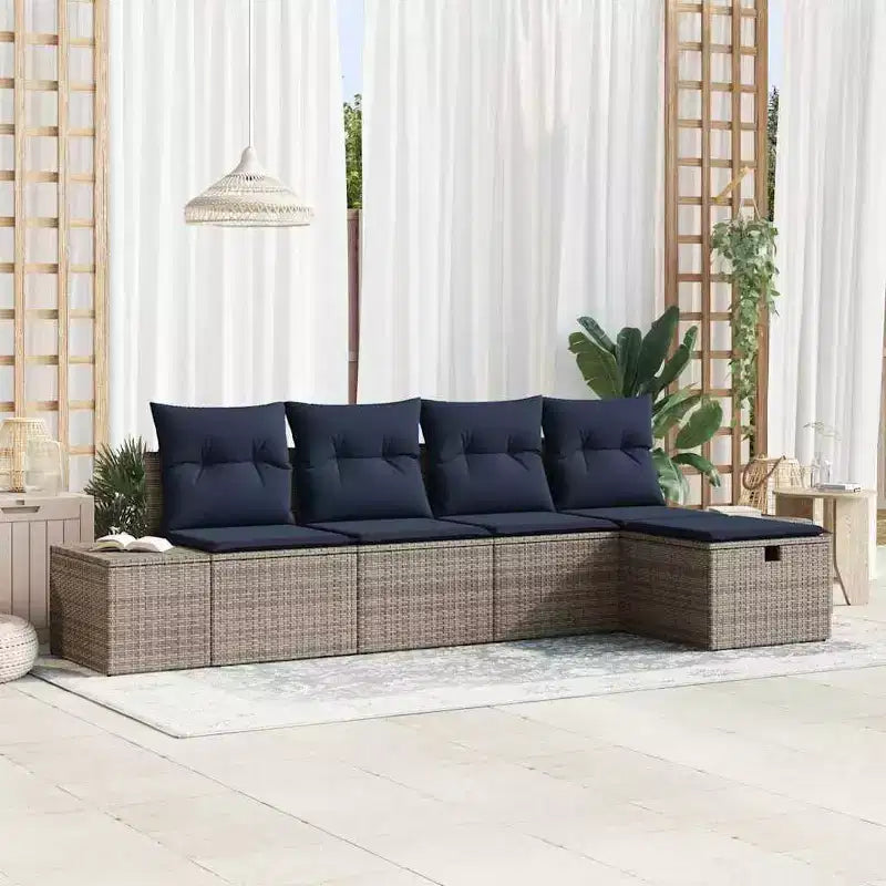 vidaXL Ensemble de canapés de jardin avec coussins 5 pcs Résine tressée marron - Marron sans table Rouge