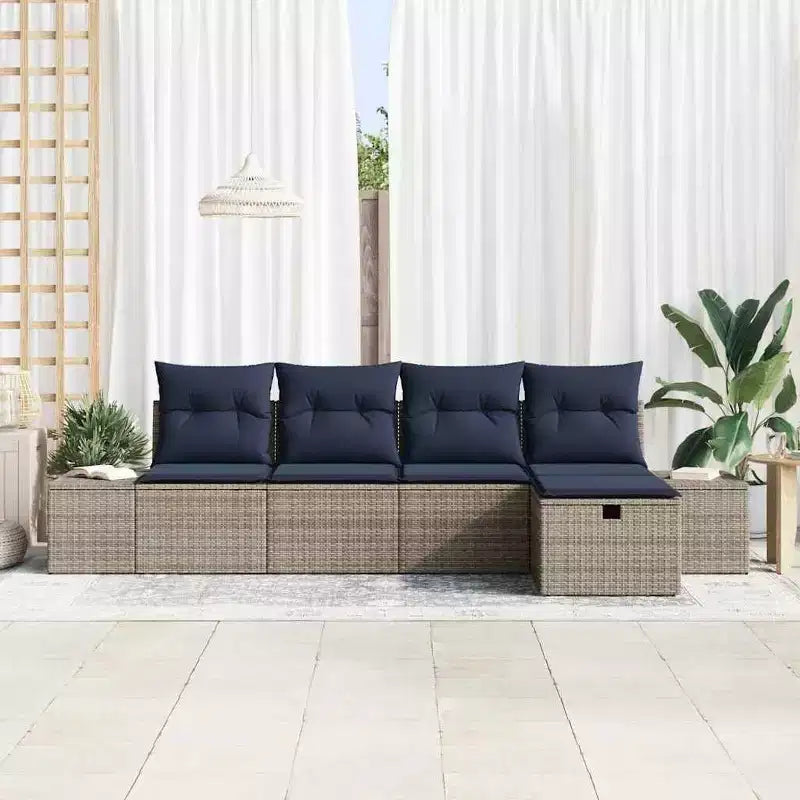 vidaXL Ensemble de canapés de jardin avec coussins 5 pcs Résine tressée marron - Marron sans table Rouge