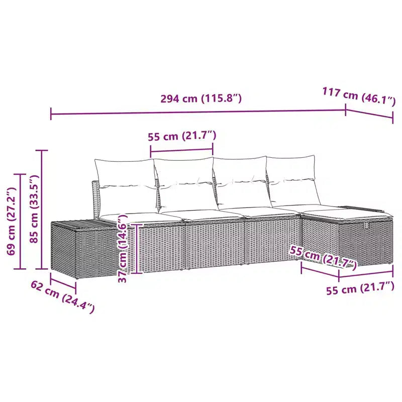 vidaXL Ensemble de canapés de jardin avec coussins 5 pcs Résine tressée marron - Marron sans table Rouge