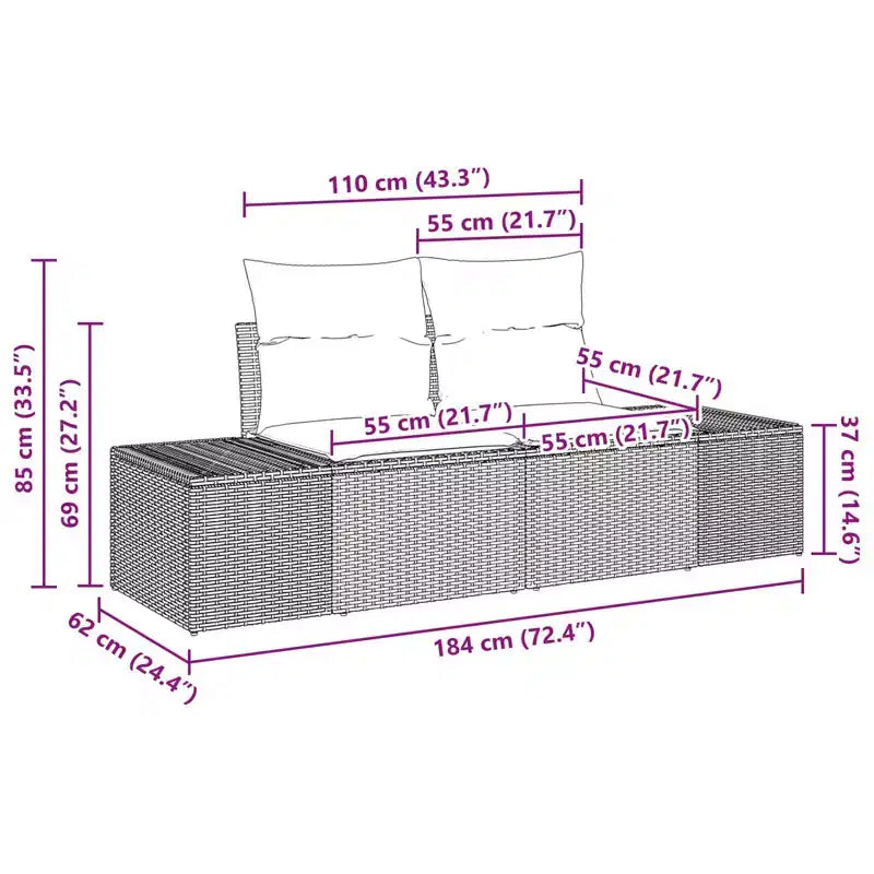 vidaXL Ensemble de canapés de jardin avec coussins 5 pcs Résine tressée marron - Marron sans table Rouge