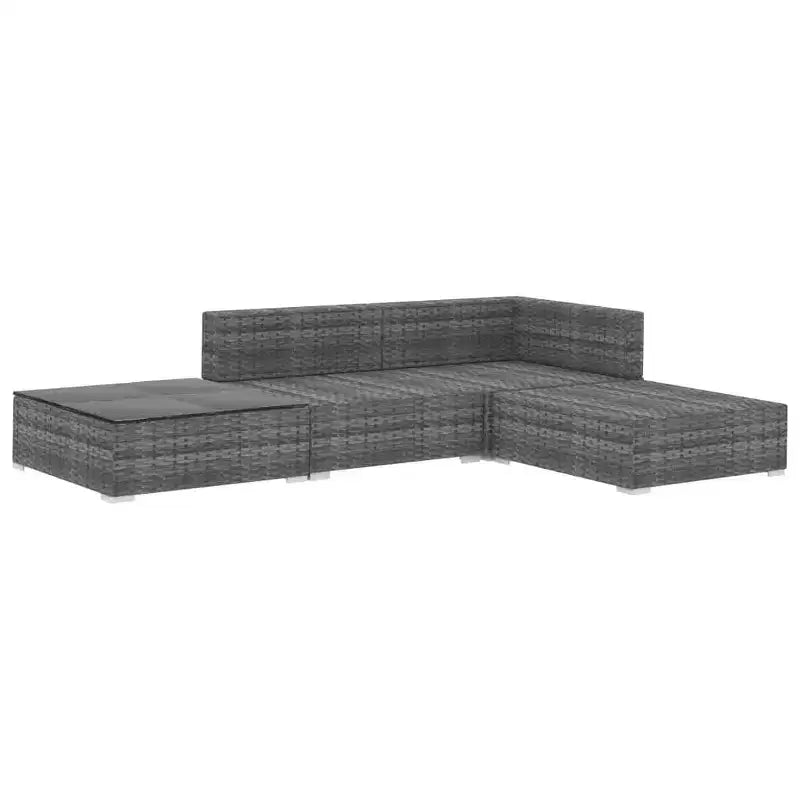 vidaXL Salon de jardin 4 pièces avec canapé modulable et table en résine tressée - Gris