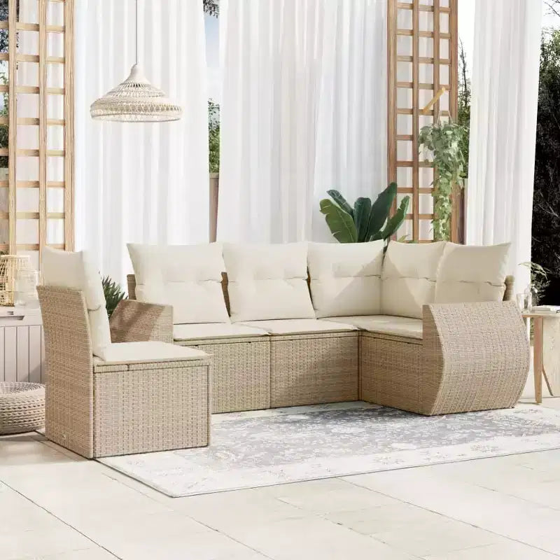 vidaXL Salon de jardin 6 pièces avec coussins, résine tressée beige
