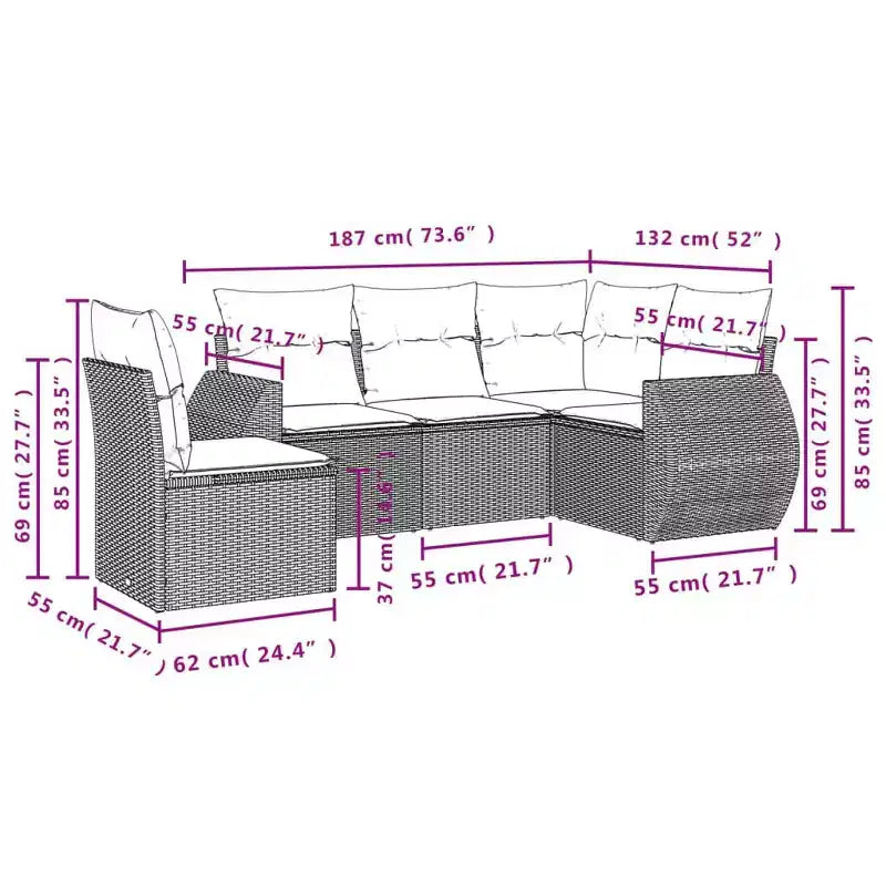 vidaXL Salon de jardin 6 pièces avec coussins, résine tressée beige