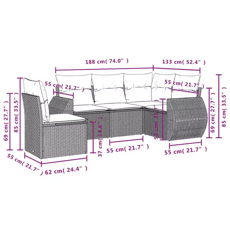 vidaXL Salon de jardin 6 pièces avec coussins, résine tressée beige