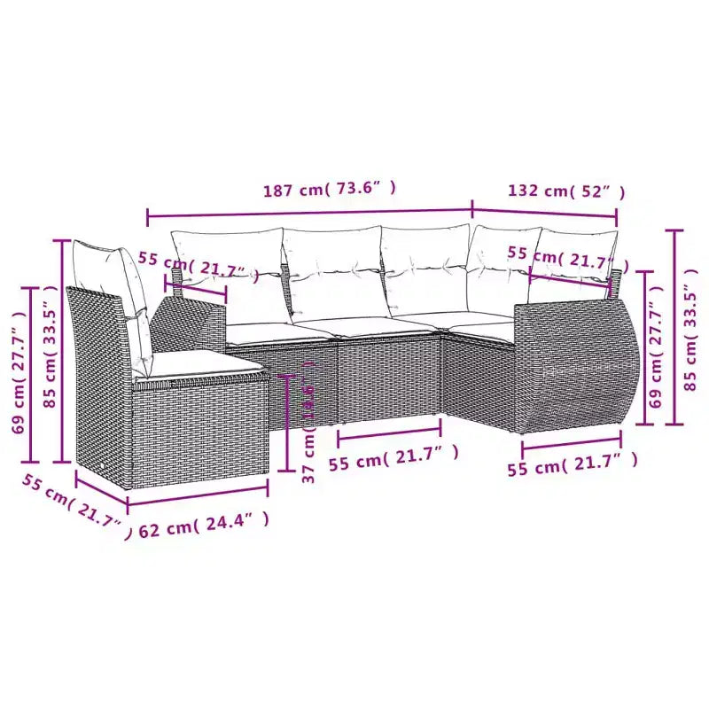 vidaXL Salon de jardin 6 pièces avec coussins, résine tressée beige