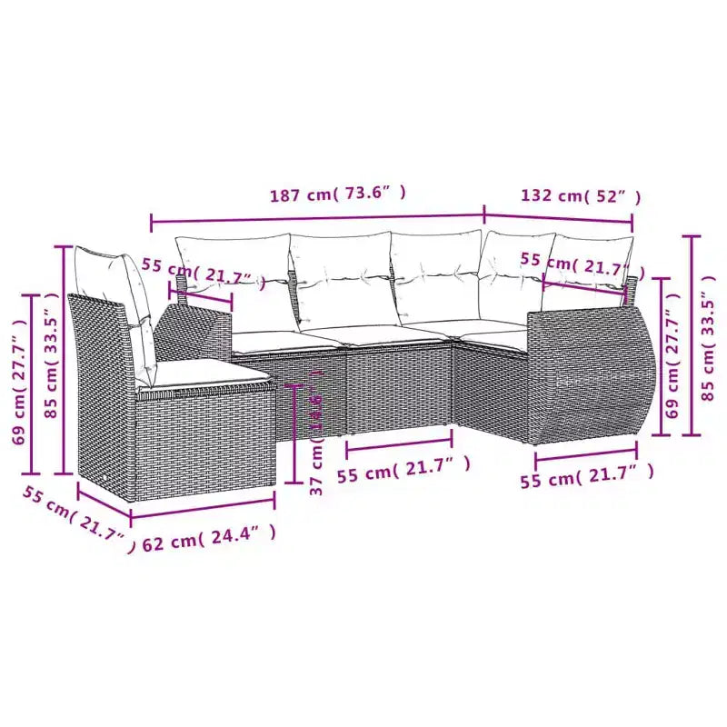 vidaXL Salon de jardin 6 pièces avec coussins, résine tressée beige
