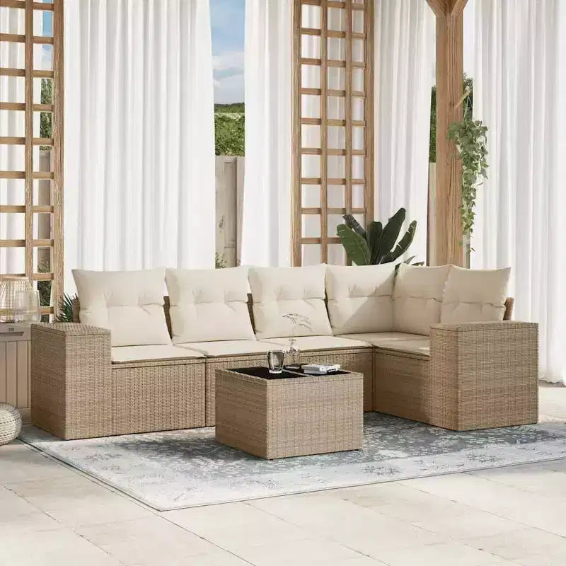 vidaXL Salon de jardin 6 pièces avec coussins, résine tressée beige