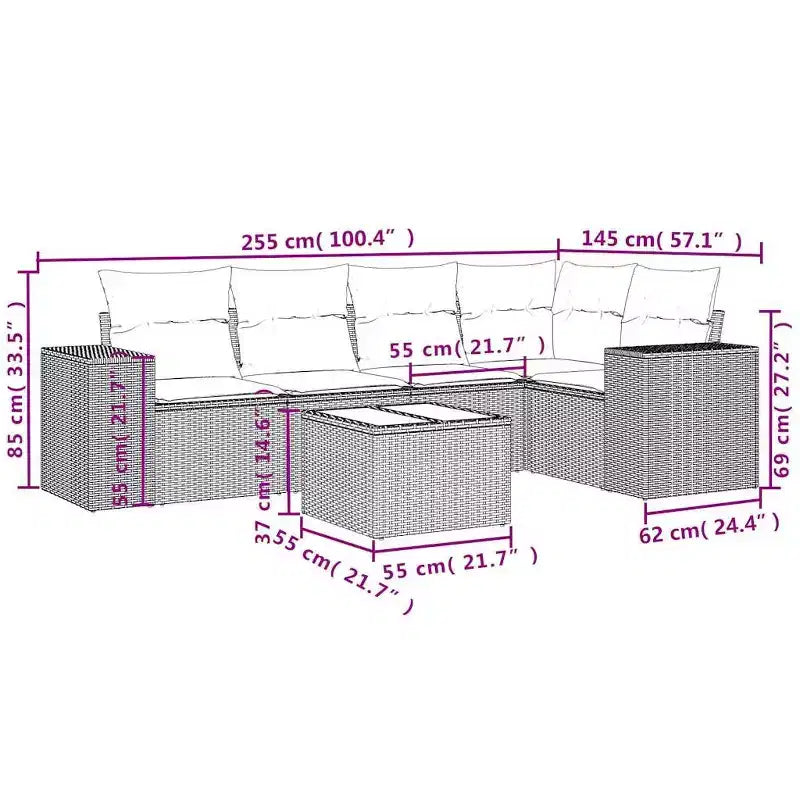 vidaXL Salon de jardin 6 pièces avec coussins, résine tressée beige