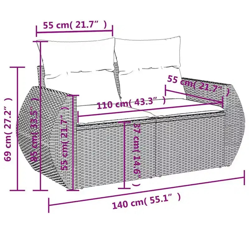 vidaXL Ensemble de canapé de jardin 7 pièces avec coussins résine tressée