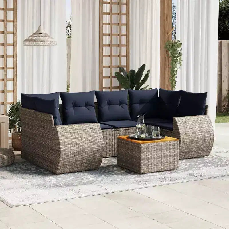vidaXL Ensemble de canapé de jardin 7 pièces avec coussins résine tressée
