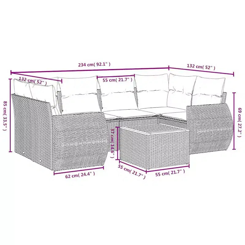 vidaXL Ensemble de canapé de jardin 7 pièces avec coussins résine tressée