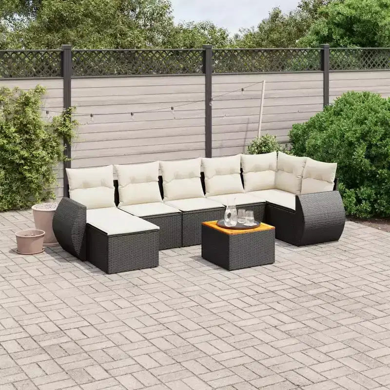vidaXL Salon de jardin 8 pièces avec coussins en résine tressée, canapé d'angle modulable, table incluse