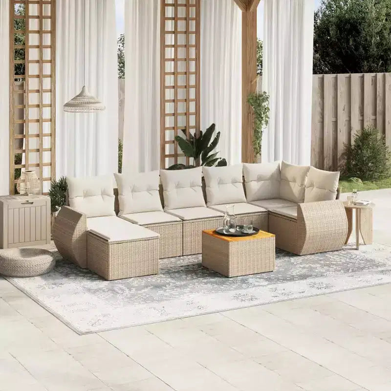 vidaXL Salon de jardin 8 pièces avec coussins en résine tressée, canapé d'angle modulable, table incluse