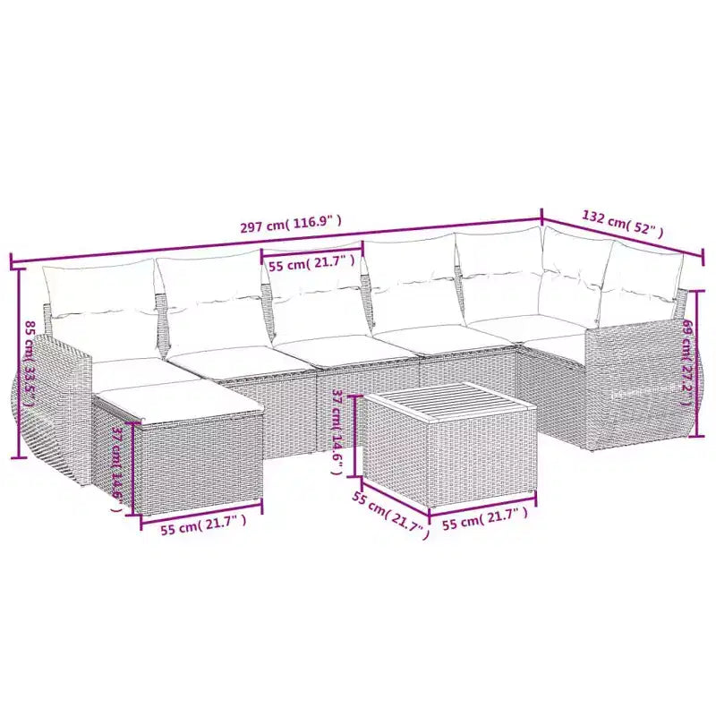 vidaXL Salon de jardin 8 pièces avec coussins en résine tressée, canapé d'angle modulable, table incluse