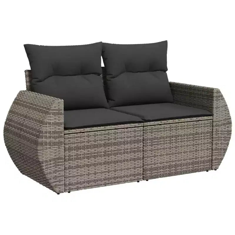 vidaXL Salon de jardin 8 pièces avec coussins en résine tressée, canapé d'angle modulable, table incluse