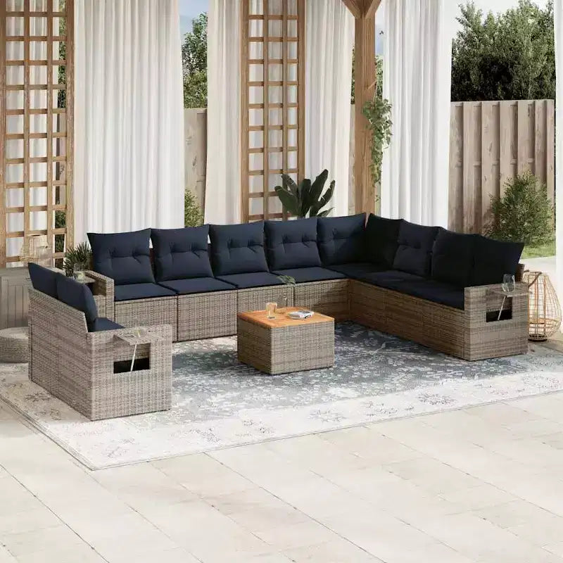 vidaXL Salon de jardin 11 pcs avec coussins résine tressée noir