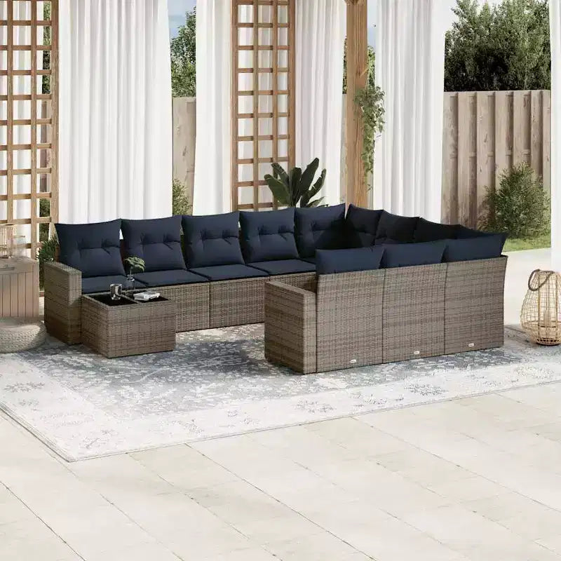 vidaXL Salon de jardin 11 pièces avec coussins, en résine tressée, plusieurs coloris