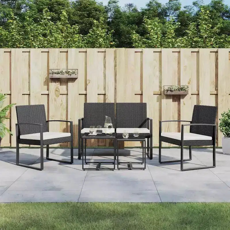 vidaXL Salon de jardin 5 pièces avec table et chaises d'extérieur en rotin PP avec coussins