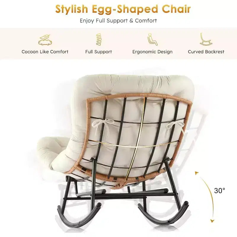 Ensemble de 2 chaises berçantes Papasan COZONY, grand format avec repose-pieds, coussin épais amovible, cadre en métal, rotin PE pour terrasse, porche, jardin, salon