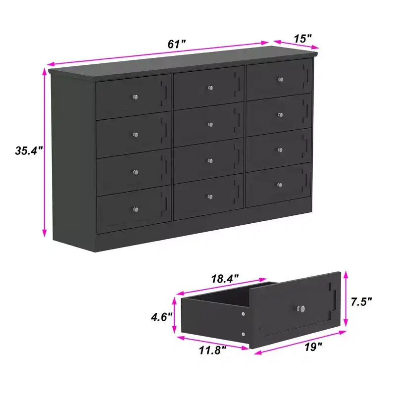 Commode de rangement à 12 tiroirs, grande capacité, pour rangement et décoration multi-pièces