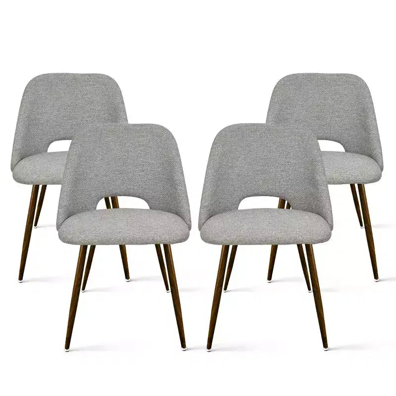 Ensemble de salle à manger rond 5 pièces en verre avec chaises en tissu rembourré, meubles de cuisine et de salle à manger modernes avec pieds en noyer-Panipeachy