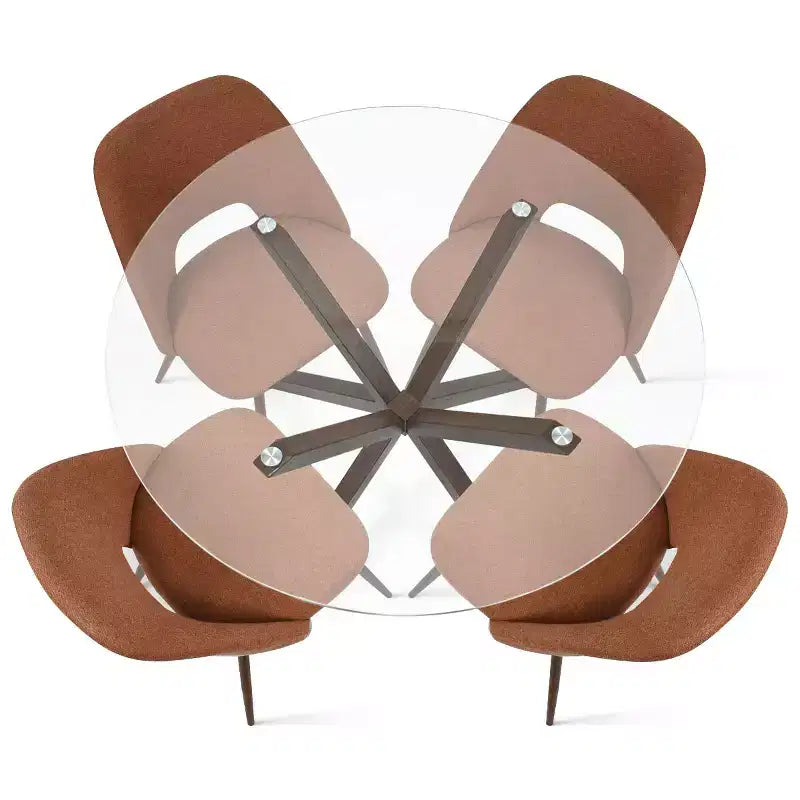 Ensemble de salle à manger rond 5 pièces en verre avec chaises en tissu rembourré, meubles de cuisine et de salle à manger modernes avec pieds en noyer-Panipeachy