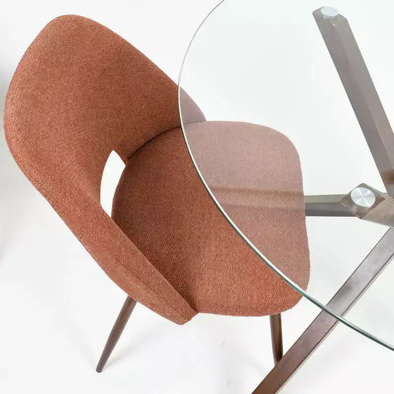 Ensemble de salle à manger rond 5 pièces en verre avec chaises en tissu rembourré, meubles de cuisine et de salle à manger modernes avec pieds en noyer-Panipeachy