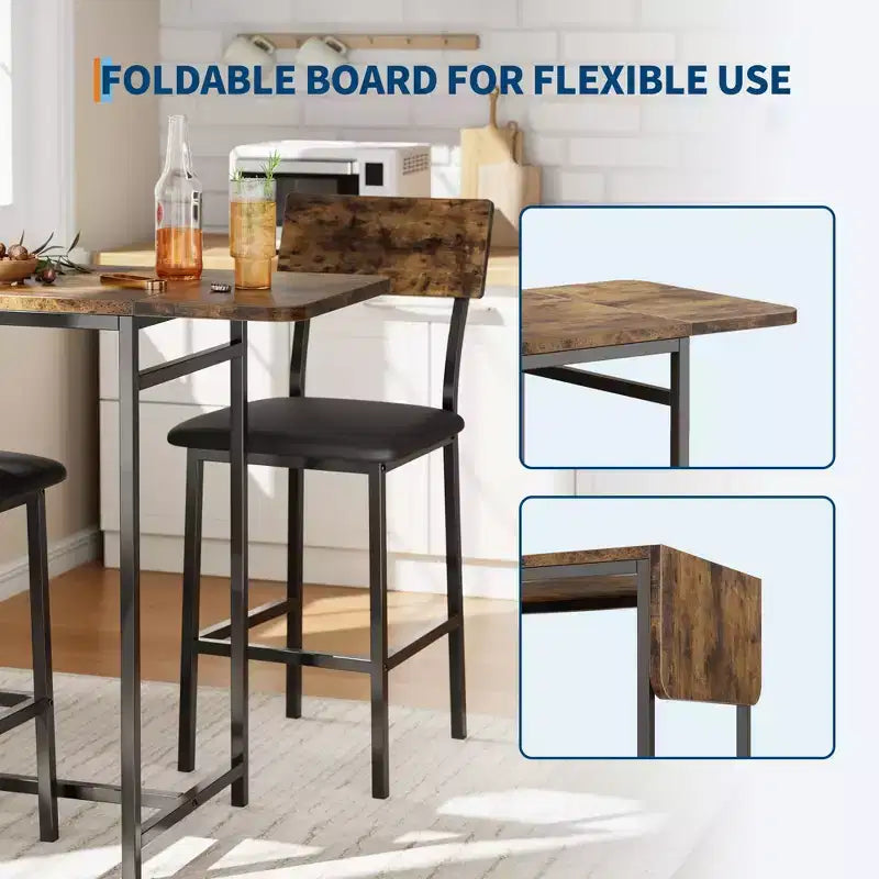 Ensemble table et chaises de salle à manger pour 2 personnes, ensemble de table de bar et chaises extensible 3 pièces, avec étagères de rangement et casier à vin, petit ensemble de salle à manger pour salon
