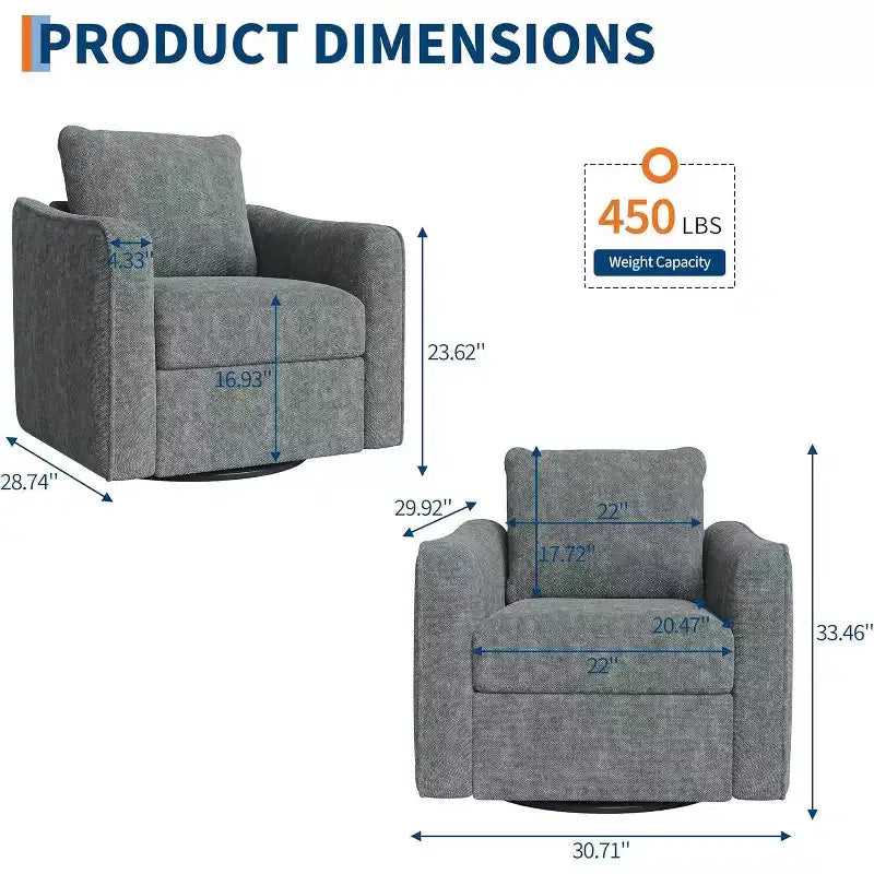 Fauteuil pivotant à 360°, dossier ergonomique, revêtement en lin, base en acier, supporte 200 kg, pour salon, chambre, bureau