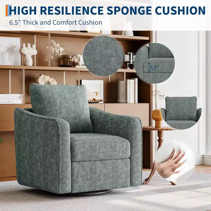 Fauteuil pivotant à 360°, dossier ergonomique, revêtement en lin, base en acier, supporte 200 kg, pour salon, chambre, bureau