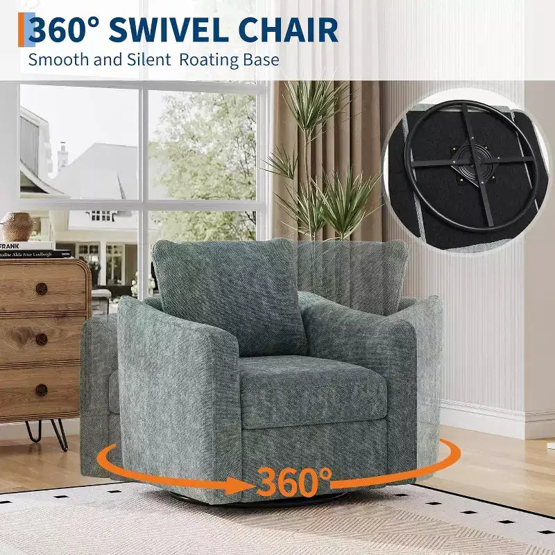 Fauteuil pivotant à 360°, dossier ergonomique, revêtement en lin, base en acier, supporte 200 kg, pour salon, chambre, bureau