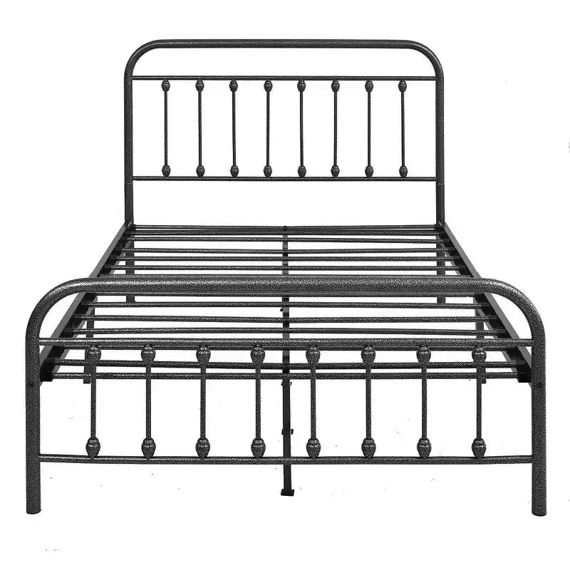 Cadre de lit plateforme en métal Queen Size avec tête de lit et pied de lit, support en lattes d'acier, aucun sommier tapissier requis