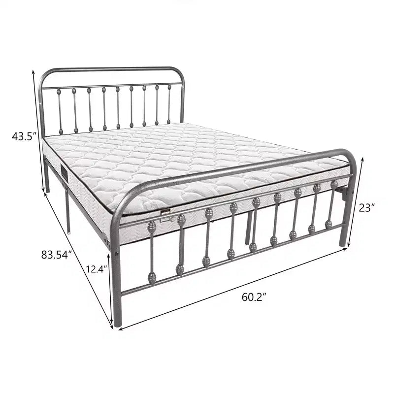 Cadre de lit plateforme en métal Queen Size avec tête de lit et pied de lit, support en lattes d'acier, aucun sommier tapissier requis