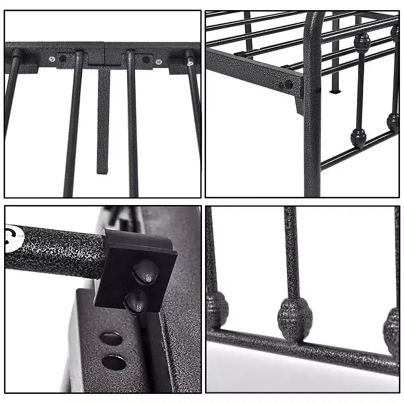 Cadre de lit plateforme en métal Queen Size avec tête de lit et pied de lit, support en lattes d'acier, aucun sommier tapissier requis