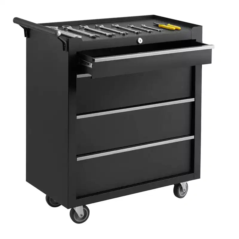 Chariot à outils mobile à 4 tiroirs avec serrure à clé et revêtements, armoire à outils roulante robuste pour garage et atelier