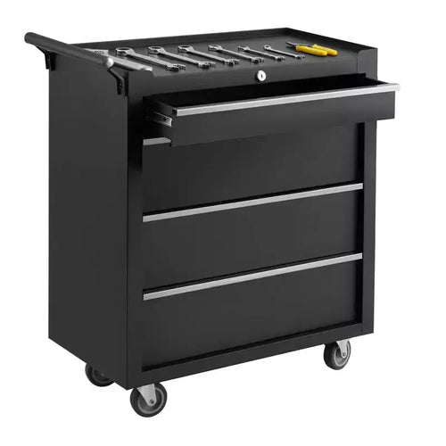 Chariot à outils mobile à 4 tiroirs avec serrure à clé et revêtements, armoire à outils roulante robuste pour garage et atelier