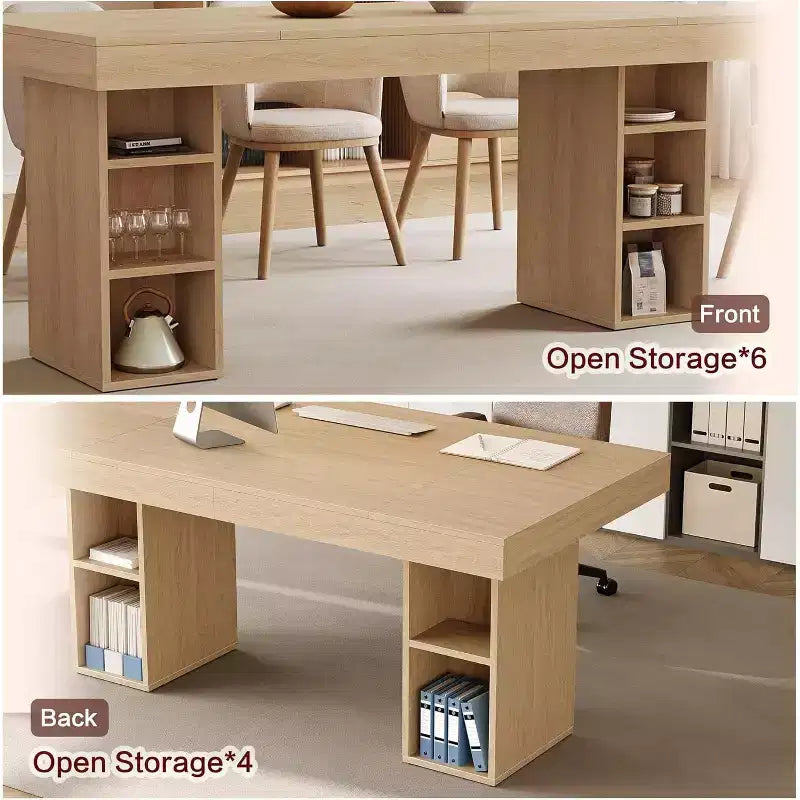 Table à manger rectangulaire de 180 cm avec étagères de rangement double face, grande capacité, 6 à 8 places, pour cuisine ou bureau