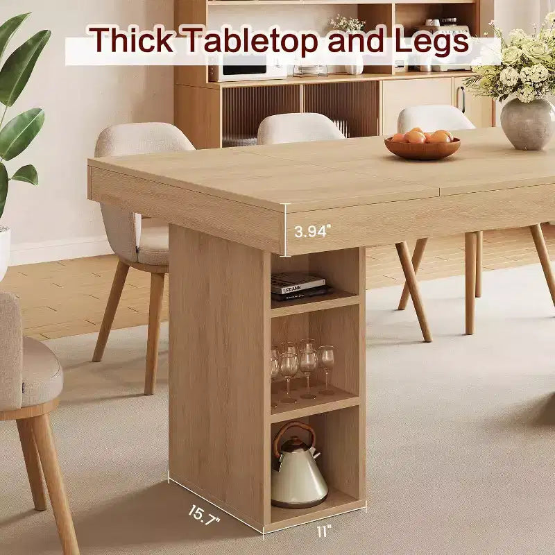 Table à manger rectangulaire de 180 cm avec étagères de rangement double face, grande capacité, 6 à 8 places, pour cuisine ou bureau